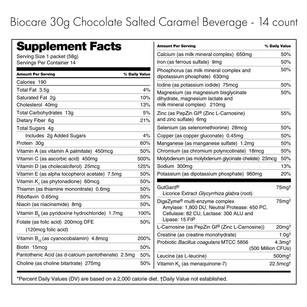 30G Protein Chocolate Salted Caramel Biocare Dietary Beverage (14-Count)