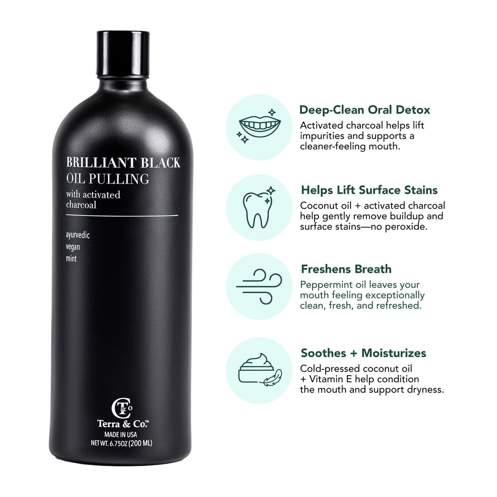 Brilliant Black® Oil Pulling – Charcoal Ayurvedic Mouthwash for Teeth Whitening & Fresh Breath, 6.75 oz