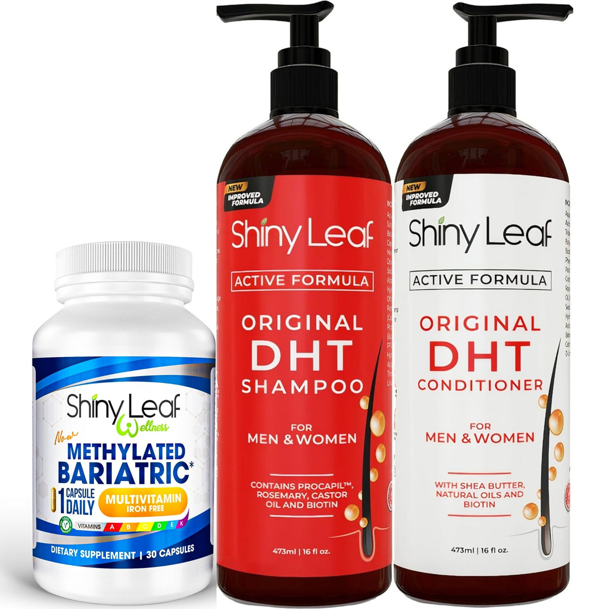 Bariatric Multivitamin Iron Free With DHT Original Shampoo and Conditioner Hair Care Bundle